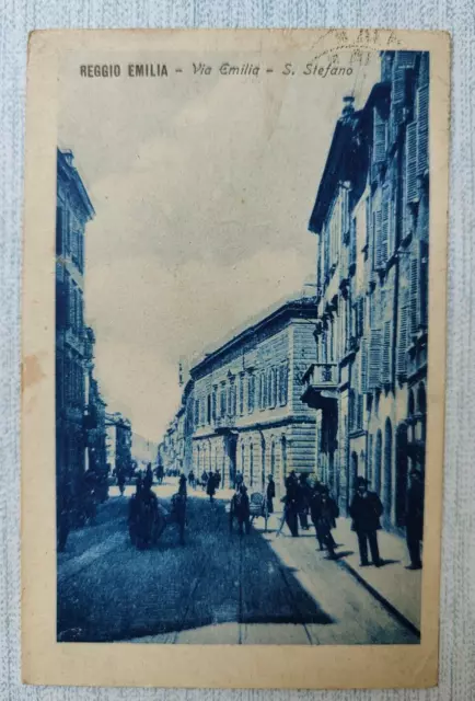 Cartolina Reggio Emilia Via Emilia S Stefano Animata Fp Vg 1920