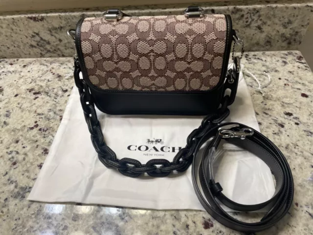 COACH Rogue Top Handle In Signature Jacquard + Black Glovetanned Leather NWT