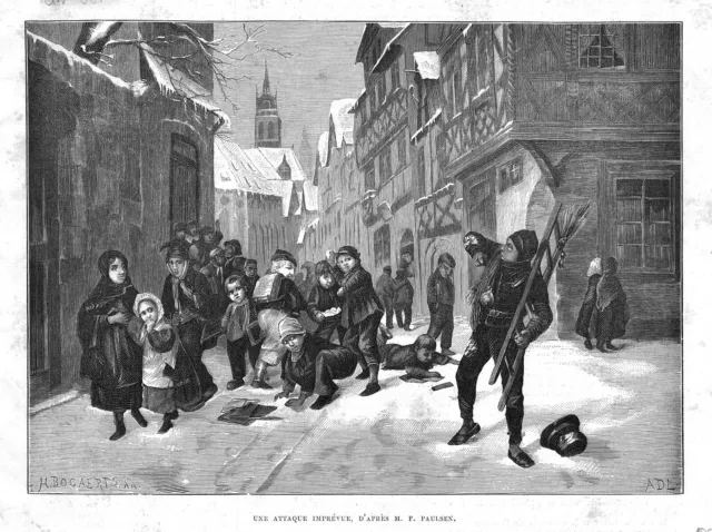 Schornsteinfeger*Wird Von Schülern Mit Schneebällen Beworfen*1880*