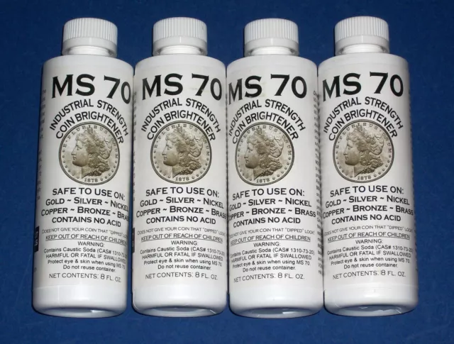 FOUR (4) MS70 Coin Cleaner Brightener and Cleaner for Gold Silver Copper Nickel