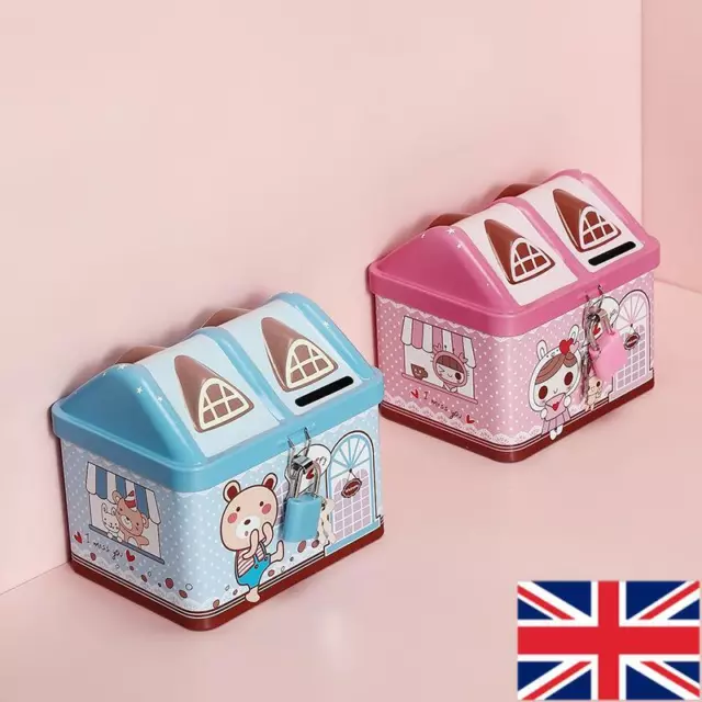 Cash Bank Saving Money Safe Storage Box Metal House Model Children Kids Gift UK