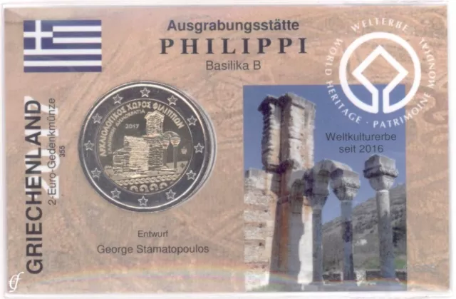 2 Euro Münze in Coincard / Infokarte Griechenland 2017 Philippi