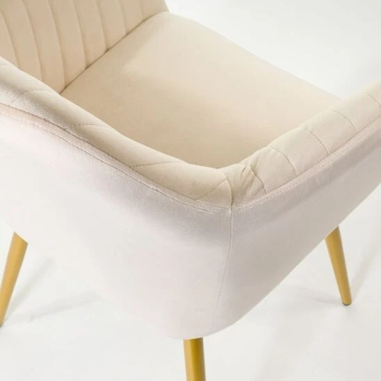 Fauteuil design velours rose poudré et pieds acier doré gala 80 cm
