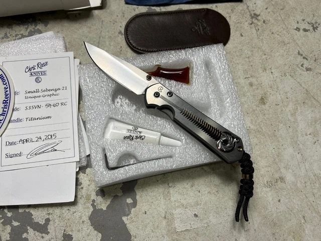 Chris Reeves Sebenza 21 Small Unique Graphic Frame Lock Knife 3" S35VN Titanium