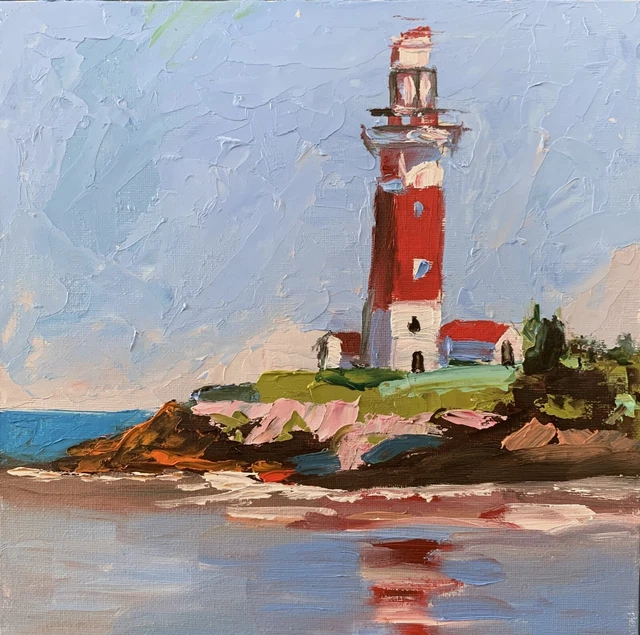 Lighthouse. Seascape, landscape.. ORIGINAL OIL PAINTING.