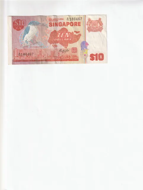 $ 10 Dollars ND(1976) Singapore  Banknote  LOOK  RARE