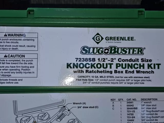 Greenlee Slug Buster 7238SB Knockout Punch Set 1/2”-2” Conduit