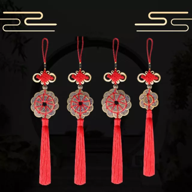 Chinese Knot Feng Shui Lucky Wealth 1/3/5/6/8/10 Coins Home Car Hanging Tassel 3