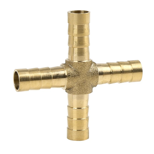 8mm Brass Hose Tail Barb Fitting Cross 4 Way Connector for Air Water Gas Oil