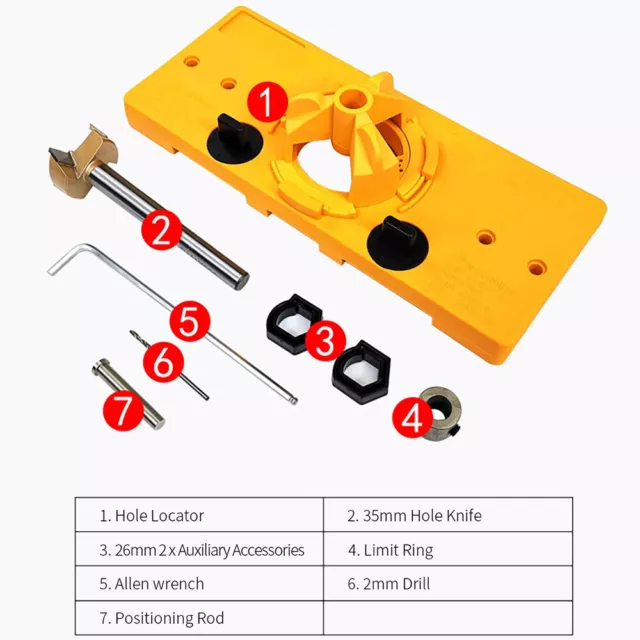 35MM Cup Style Hinge Jig Forstner Bit Drill Guide Set For Kreg Door Hole Locator 3