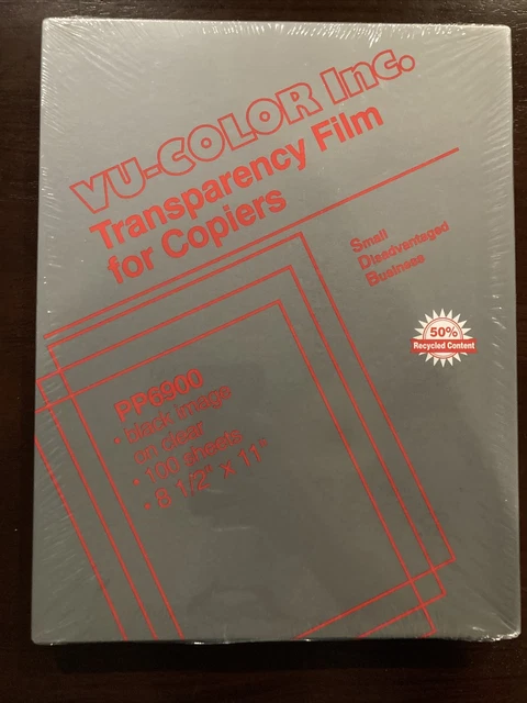 VU-Color Transparency Film for Copiers PP2900 Black Image on Clear 8-1/2"x11"