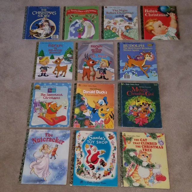 13 Christmas Little Golden Book Lot Rudolph Disney Mickey Pooh Santa Donald Duck