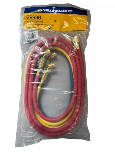 NEW Yellow Jacket 29986 72" 3 Pak HBVV RYB Plus II Refrigerant Charging Hose