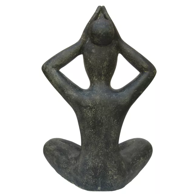 Yoga Stein-Figur, Sitzposition, H 80 cm, Steinguss, schwarz anitk, frostfest 3