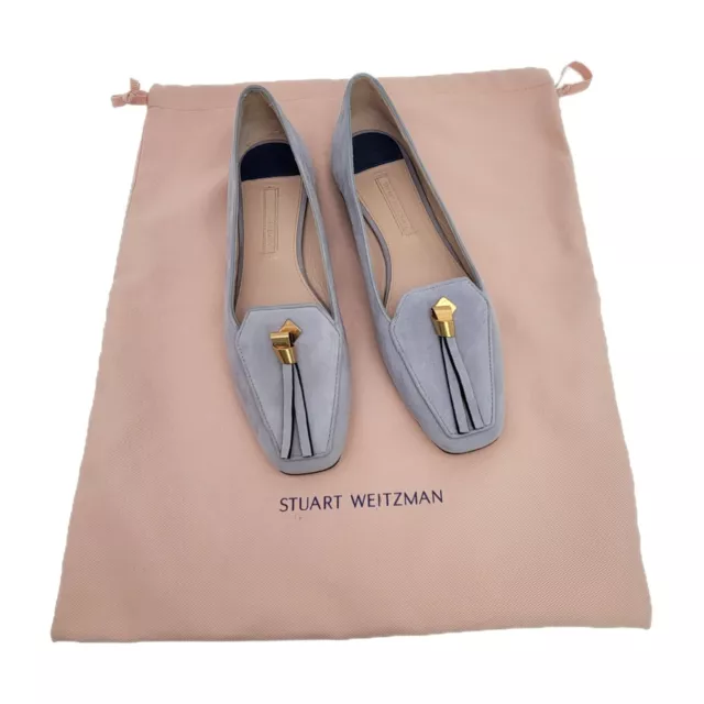Stuart Weitzman Slipknot Suede Loafers Dovetail Baby Blue Size 7