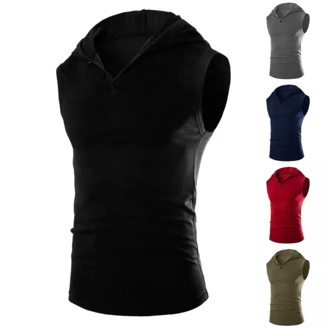Men's Casual Button Hooded Breathable Sleeveless Body-building Vest Sweatshirt