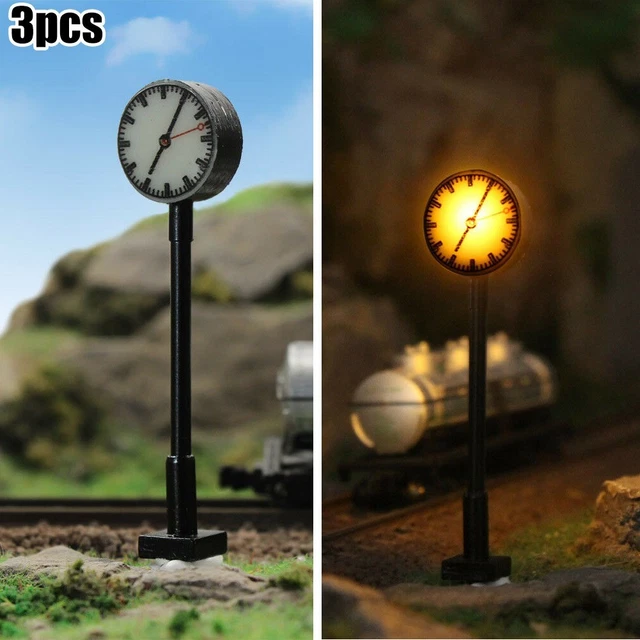 Modelo de lámparas reloj de estación simple escala 1: 160 3 piezas modelo terminado de CC/CA