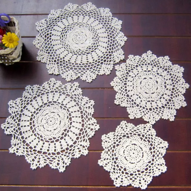 Vintage Handmade Crochet Doilies Round Table Mats Snowflake Placemat Doily Pad