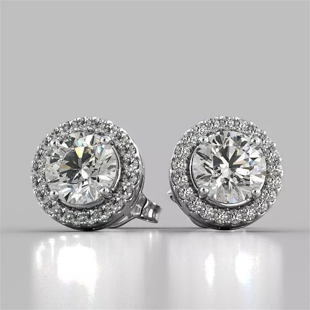 4 Ct Round Cut Lab Created Halo FL/D Stud Earrings 14K White Gold 8mm Push Back