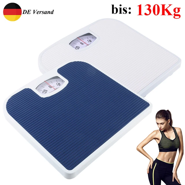 Badezimmerwaage analog mechanische Personenwaage bis 130kg blau weiß Körperwaage