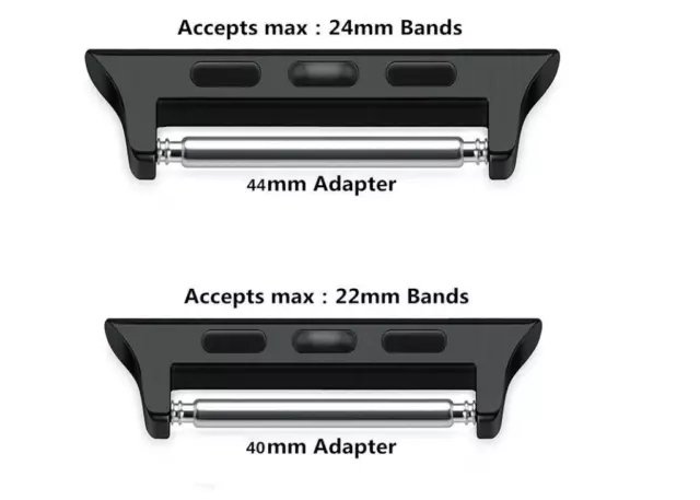 {For Apple Watch} 2X S/Steel  Band Connector Adapter  42/44/45mm- Black-(22mm)