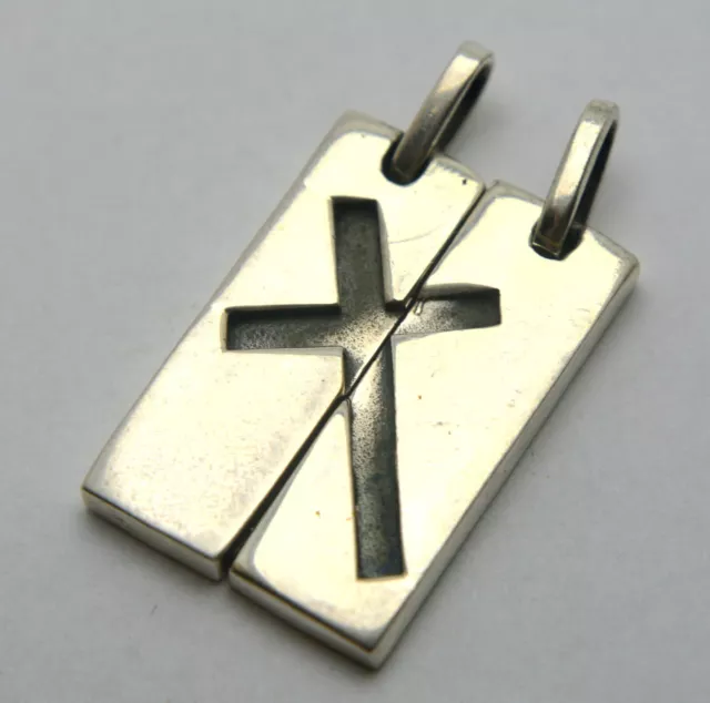 925 Sterling Silver Interesting Design Two Puzzle Parts Pendant Cross Religion