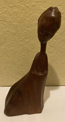 Vintage Beautiful Hand Carved Brown Wood Women Statue Bust African Folk Art