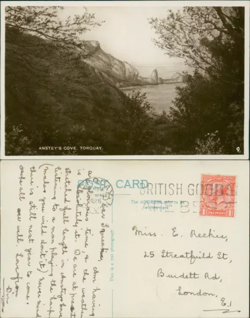 Torquay Ansteys Cove GB 1926 Cancel Real Photo RP