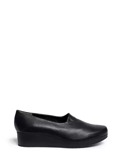Robert Clergerie Shoes Women Black Naloj Leather Wedge Platforms Slip-On Size 38