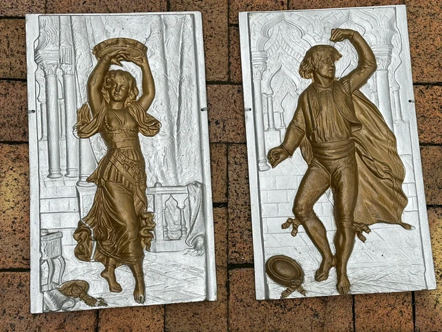 pair of cast iton fire backs dancing man and woman rare hard to find Ships Fast!