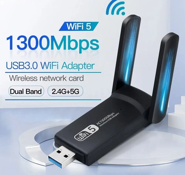 Clé WiFi Maxesla USB 3.0 Double Bande 2.4G/5G – Adaptateur Puissant 1300 Mbps – Neuf