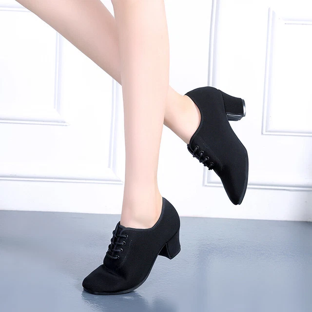 Scarpe Da Ballo Donna Pelle Morbida - Tango Valzer Latino - Tacco Medio Nero