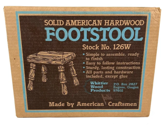New Vintage Whittier Wood Products Unfinished RTA Footstool 126W Old Stock USA