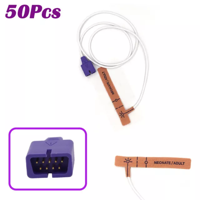 50Pcs Neonate/Adult Oximax Disposable SpO2 Sensor All Compatible with Nellcor