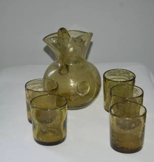 service orangeade  Pichet et 5 verres en verre soufflé bullé ( pastille  1496 )