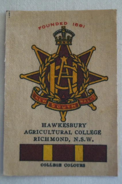 Vintage 1910's Wills Silk School Crests Hawkesbury Agricultural College Richmond