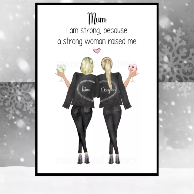 Personalised Mother and Daughter Print Family Christmas Gift Birthday Present