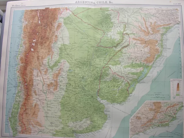 1920 MAP OF SOUTH AMERICA Argentina Chile Brazil Paraguay Plate 101 Times Atlas