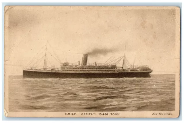 c1910 RMSP Orbita 15486 Tons Steamship Royal Mail Steam Packet Postcard