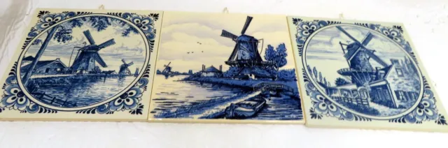 Lot 3 Vintage Mosa Holland Tile Blue Delft Traditional Dutch Windmill