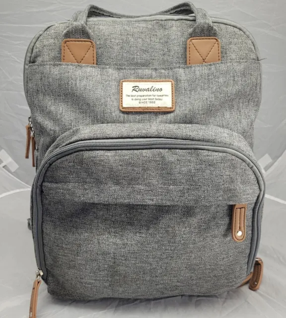 Ruvalino Gray Brown Multifunction Travel Maternity Back Pack Diaper Bag Used