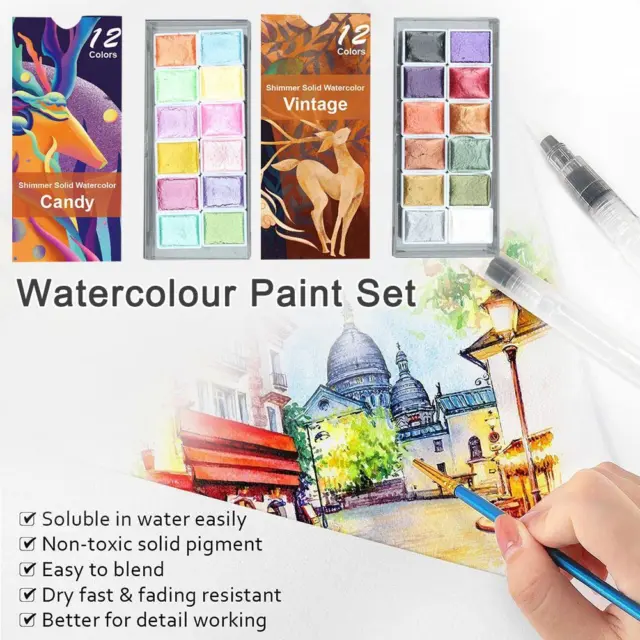 Watercolour Paint Set Of 12 Colours Hot O8