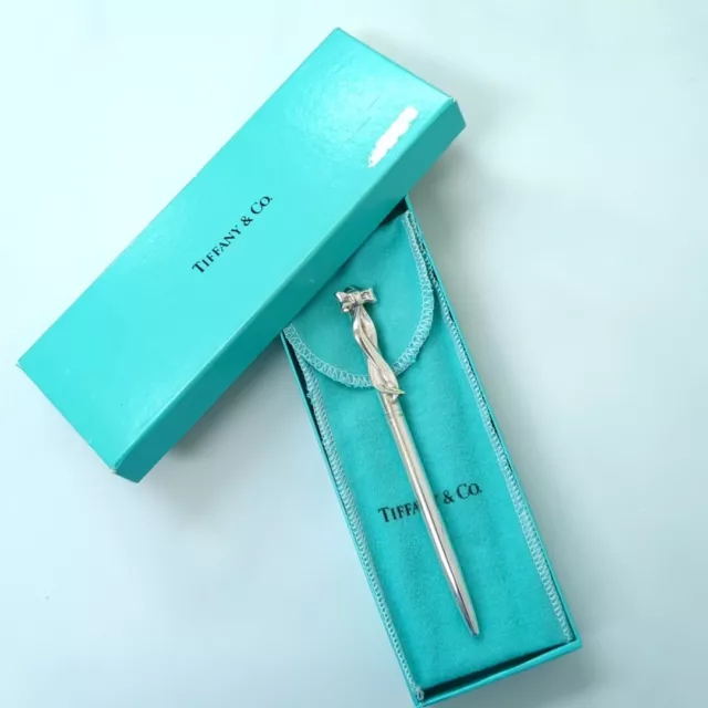 Tiffany & Co 925 Sterling Silver Bow Ribbon Ballpoint Pen Black Used from Japan