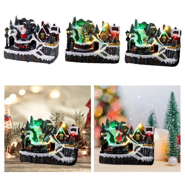 BOÎTE À MUSIQUE rotative, Figurine de Village de noël avec lumières LED