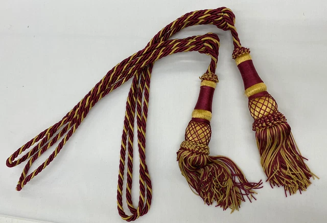 2x Drapery Curtain Tie Back Tassel Gold / Burgundy