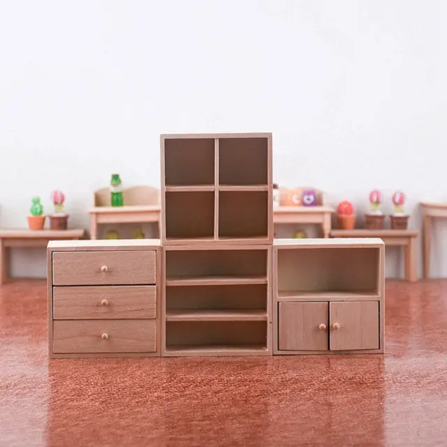 Scale Dollhouse Miniature Wooden Bookshelf Mini Composite Cabinet Furniture 1/12