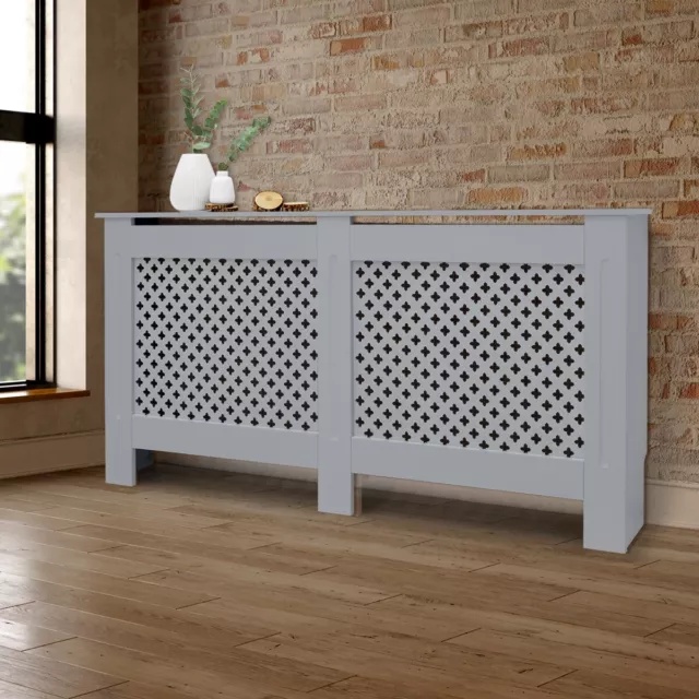 Cache-radiateur couvercle chauffage MDF motif nid d'abeille 152x19x82 cm gris