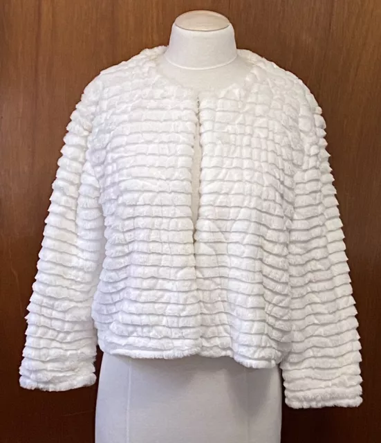 Calvin Klein Womens Faux Fur Jacket White Size XL Shrug