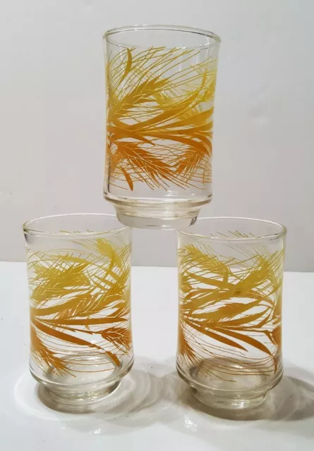 Vintage 1969s Libby Juice Glasses Wheat Design Set of 3 Great condition 3.5'' 