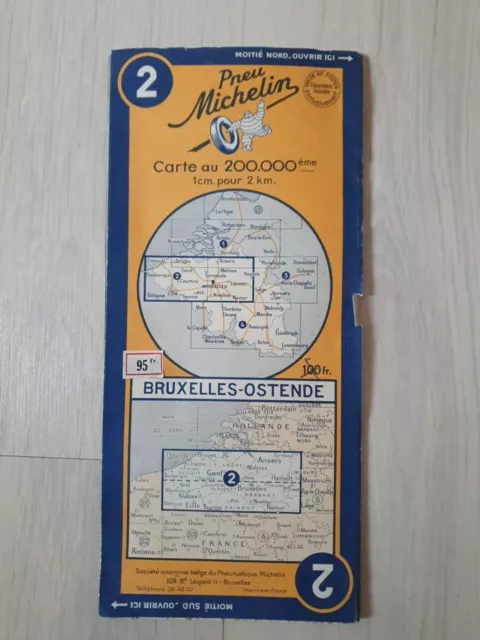 Carte  Michelin  N°: 2  -  Bruxelles  / Ostende   -  1951  -